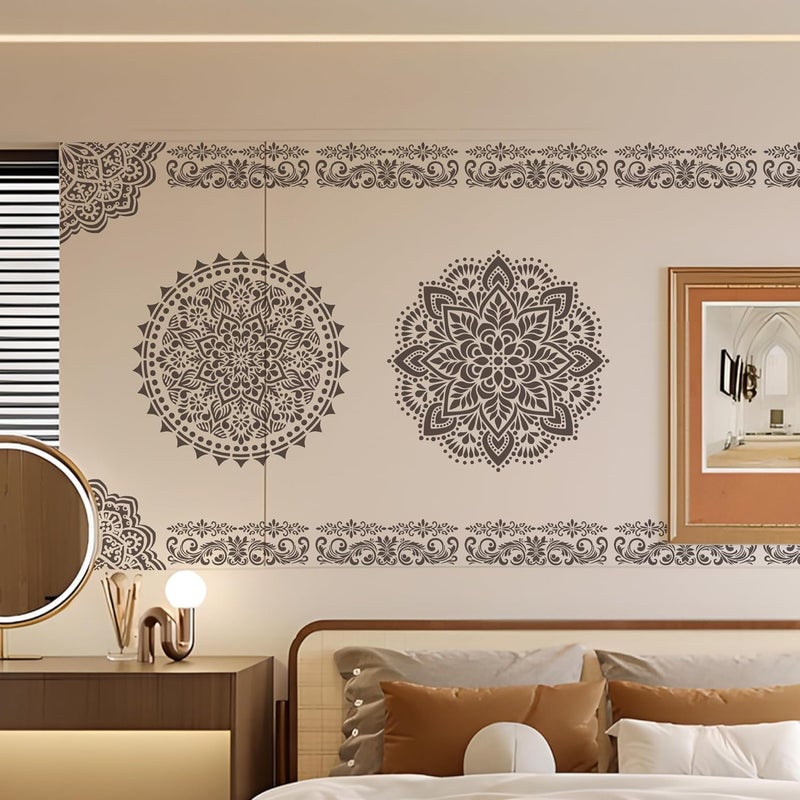 Sitsink Mandala Stencils for Crafts Reusable - 9 Pcs Border Stencils for Wall Decor Large Mandala Pattern Template Home Decor Furniture Rug Table Painting - Image 5